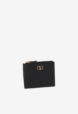 Valentino VLogo Signature Grained Leather Zip Cardholder Black 8W2P0AK9SNP 0NO
