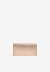Valentino VLogo Signature Laminated Leather Clutch Bag Champagne 8W2P0S93QZU H08