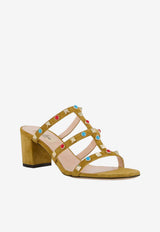Valentino Rockstud 60 Suede Mules with Cabochon-Stones Beige 8W2S0C47JTI RDX