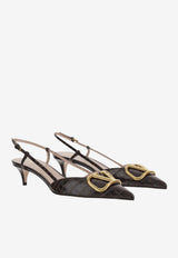 Valentino VLogo 40 Slingback Pumps in Croc-Embossed Leather Dark Brown 8W2S0Q70LUR REL