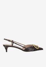 Valentino VLogo 40 Slingback Pumps in Croc-Embossed Leather Dark Brown 8W2S0Q70LUR REL