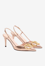 Valentino VLogo 80 Slingback Pumps in Laminated Leather Rose Gold 8W2S0R01LUY V9P