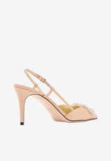 Valentino VLogo 80 Slingback Pumps in Moiré Fabric Pink 8W2S0R01QNW CXS