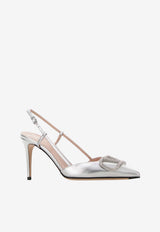 Valentino VLogo 80 Slingback Pumps in Laminated Leather Silver 8W2S0R01UXF S13