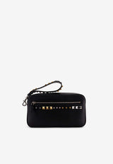 Valentino Rockstud Grained Leather Pouch Bag Black 8Y2P0AX0VTJ 0NO