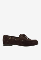 Valentino VLogo Suede Laced Loafers Dark Brown 8Y2S0M05DHU 0TO