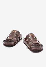 Valentino Studshield Calfskin Slides Brown 8Y2S0M95BEK ZWX