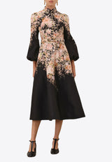 Zimmermann Illustration Floral Print Midi Dress Black 9143DF241BLACK