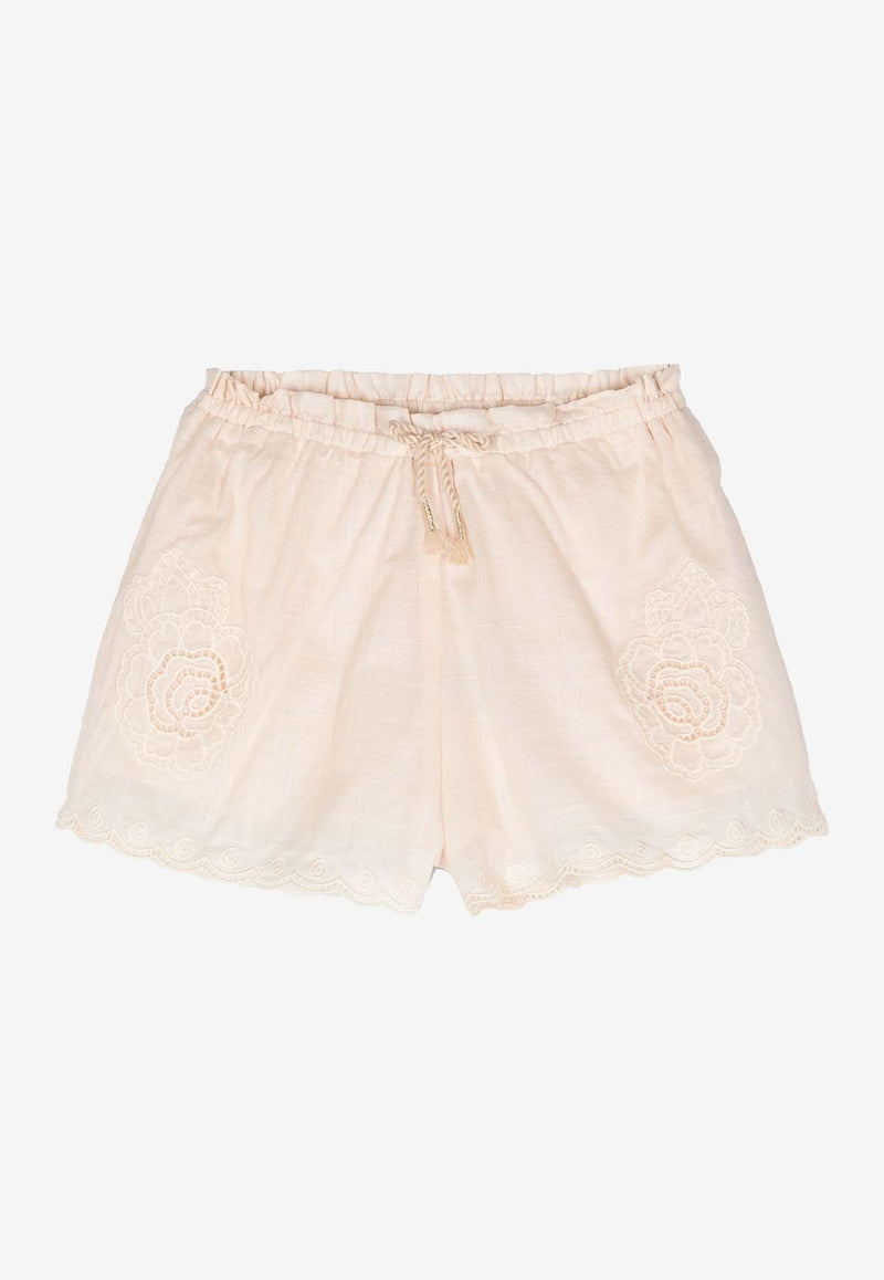 Zimmermann Kids Girls Halliday Embroidered Shorts 9172ASS241BEIGE