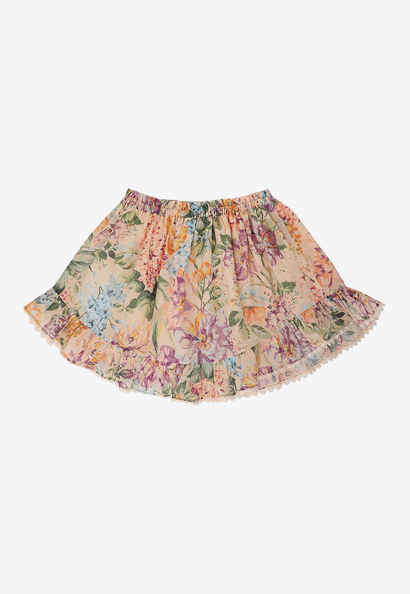 Zimmermann Kids Girls Halliday Floral Flip Skirt Multicolor 9264SSS241GREEN