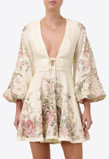 Zimmermann Waverly Plunge Floral Mini Dress Cream 9330DSS243CREAM