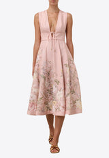 Zimmermann Waverly Plunge Floral Midi Dress Pink 9331DSS243PINK