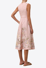 Zimmermann Waverly Plunge Floral Midi Dress Pink 9331DSS243PINK