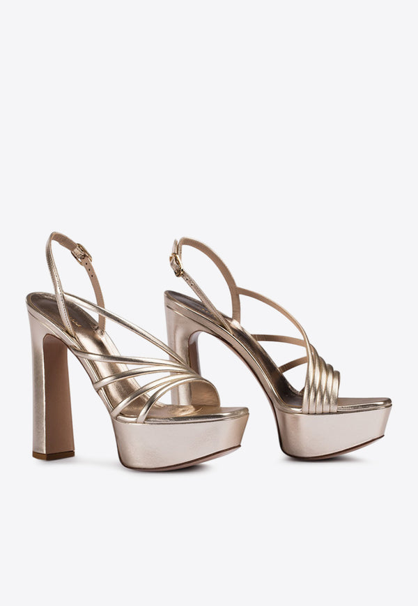 Le Silla Scarlet 140 Laminated Leather Platform Sandals Gold 9357U100R1PPLUM 907