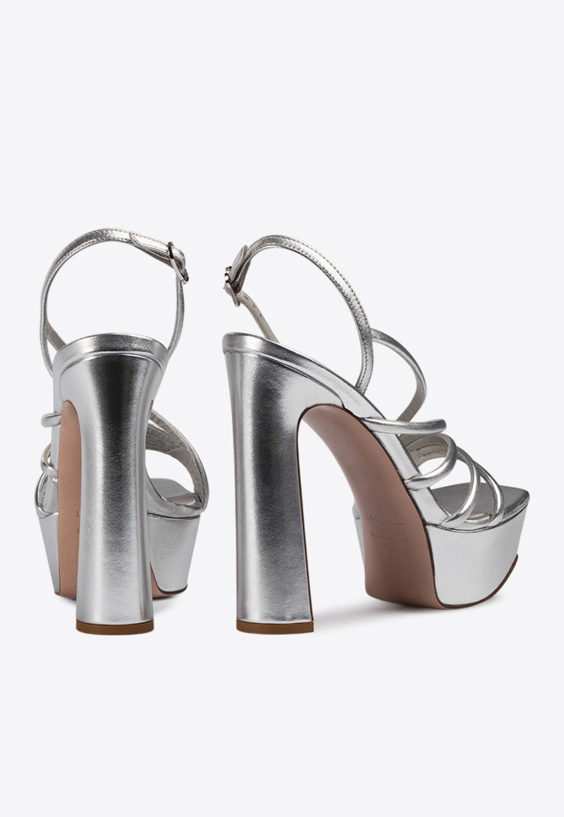 Le Silla Scarlet 140 Laminated Leather Platform Sandals Silver 9357U100R1PPLUM 921