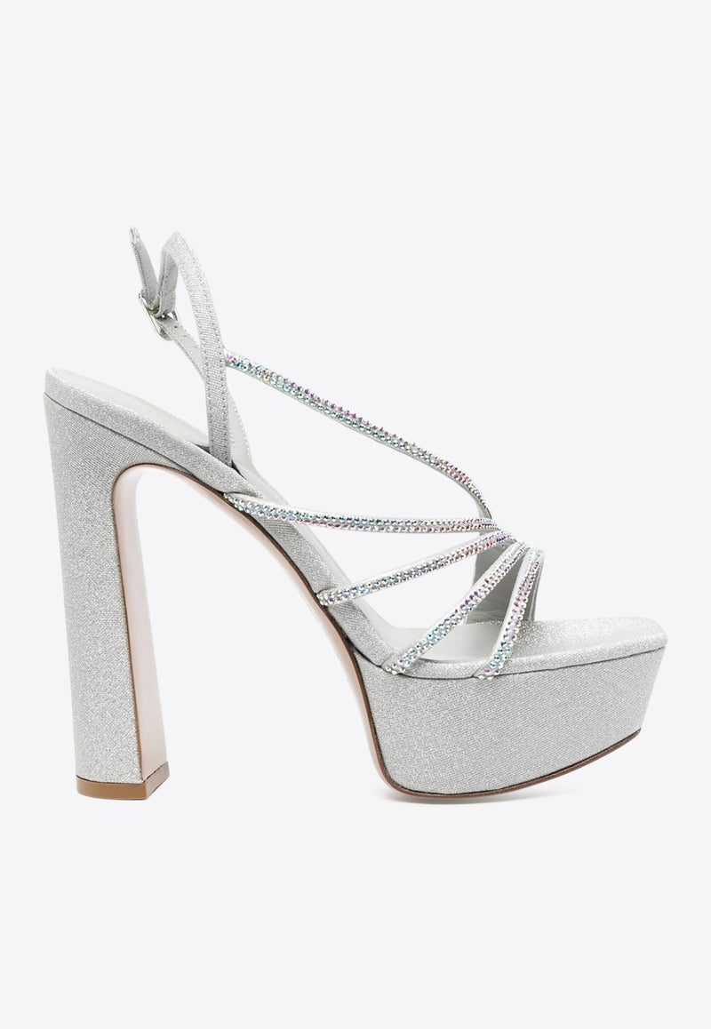 Le Silla Scarlet 140 Crystal Embellished Platform Sandals Silver 9372Z100R1PPFES 921