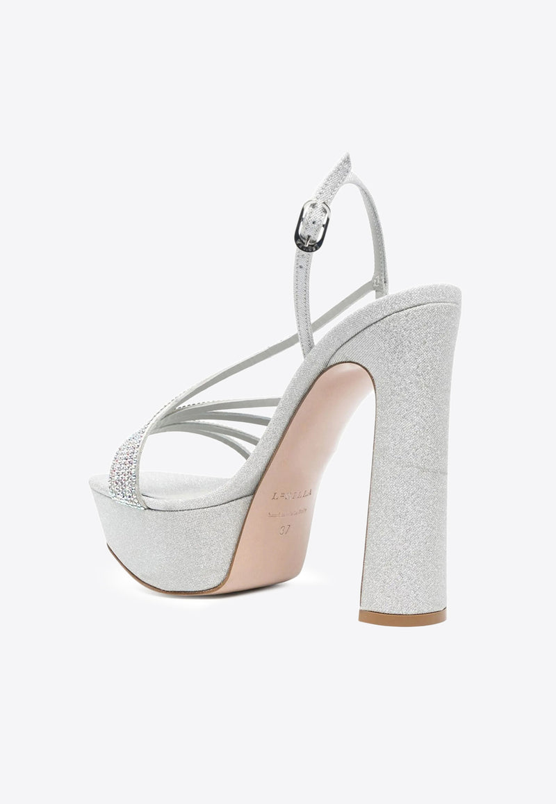 Le Silla Scarlet 140 Crystal Embellished Platform Sandals Silver 9372Z100R1PPFES 921