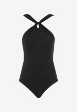 Zimmermann Ottie High-Neck Draped One-Piece Swimsuit Black 9458WSS242BLACK