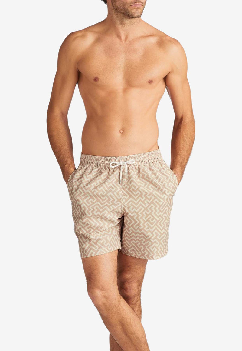 Derek Rose Tropez Geometric Print Swim Shorts Sand 9761-TROP016SANSAND