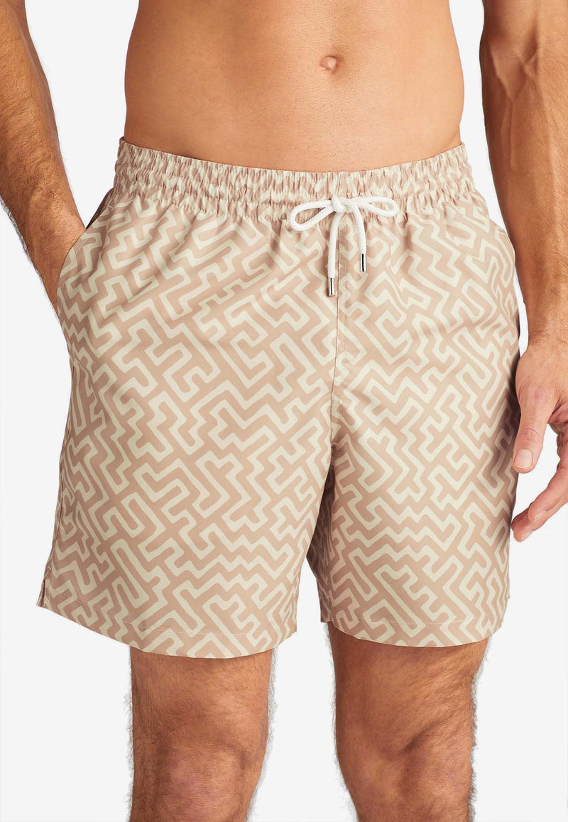 Derek Rose Tropez Geometric Print Swim Shorts Sand 9761-TROP016SANSAND