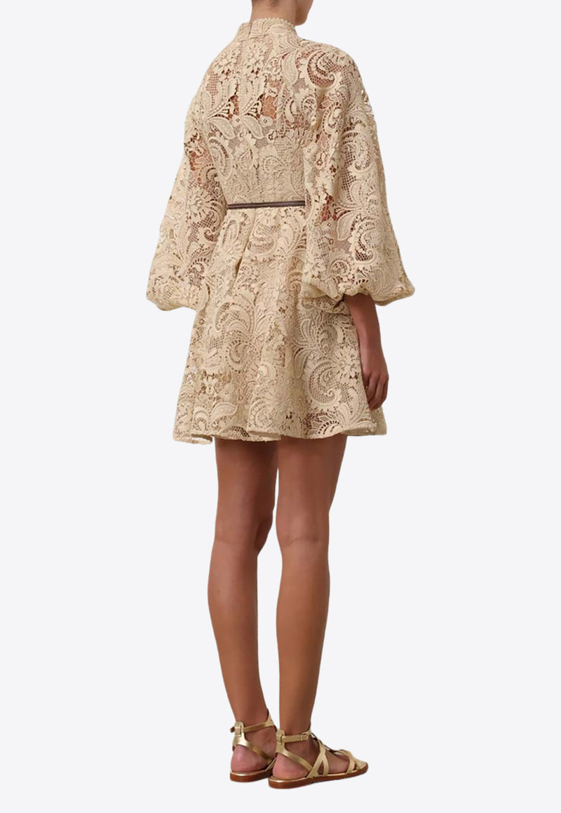 Zimmermann Waverly Lace Belted Mini Dress Taupe 9803DSS243CREAM