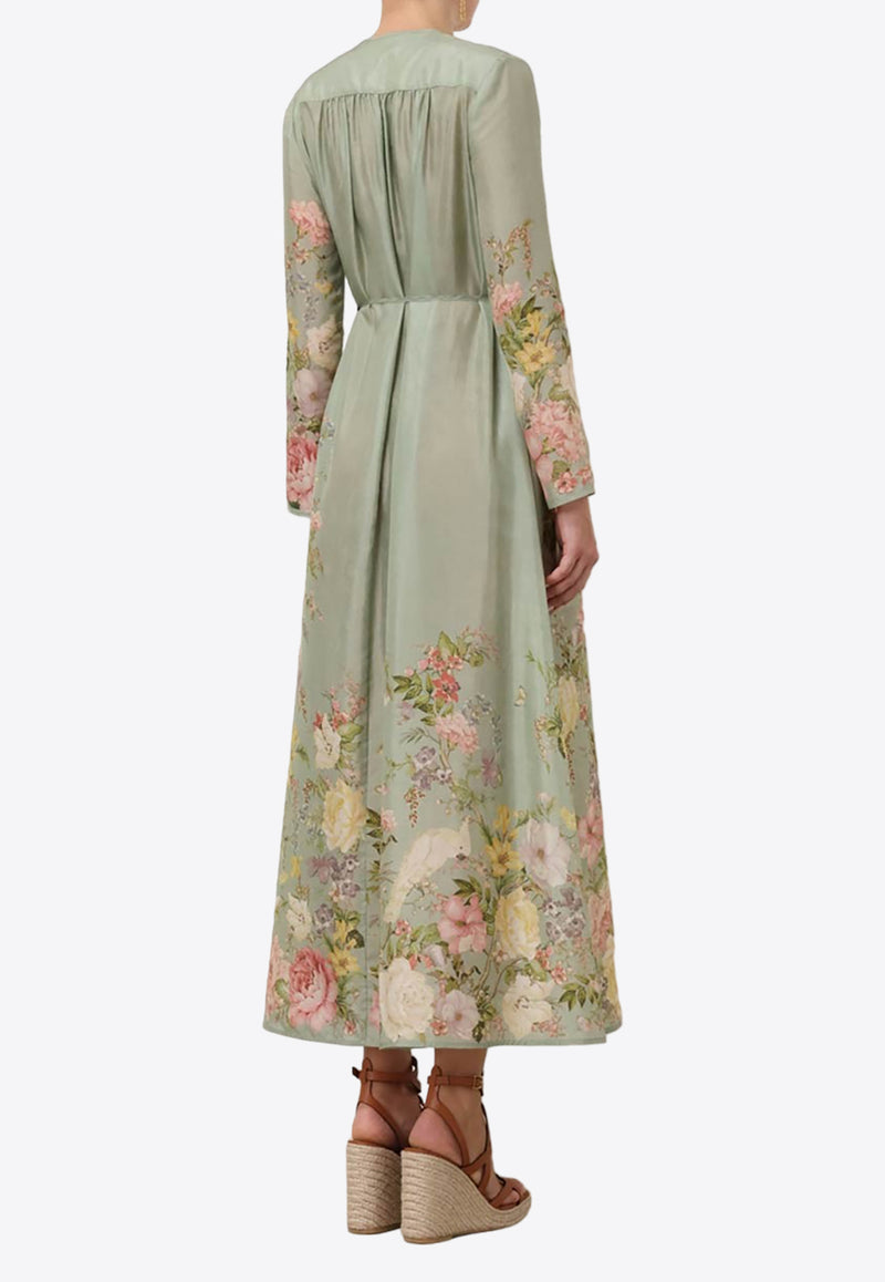 Zimmermann Waverly Billow Floral Maxi Dress Green 9820DSS243GREEN