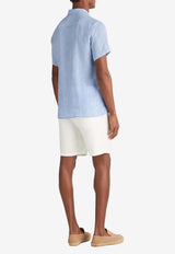 Derek Rose Monaco Short-Sleeved Linen Shirt Light Blue 9825-MONA001BLUBLUE