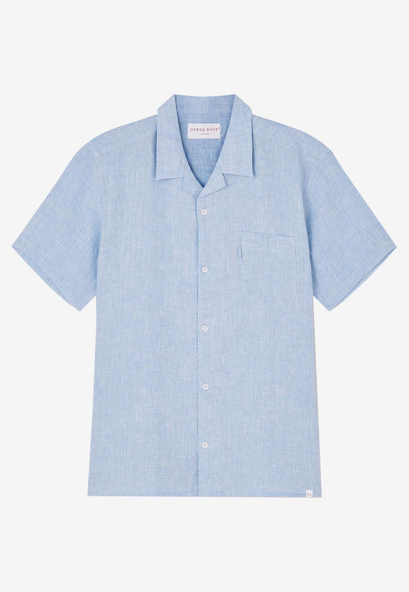 Derek Rose Monaco Short-Sleeved Linen Shirt Light Blue 9825-MONA001BLUBLUE