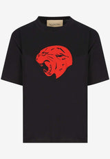 Valentino Panther Print T-shirt Black 9V3MG16PBM7 0NR