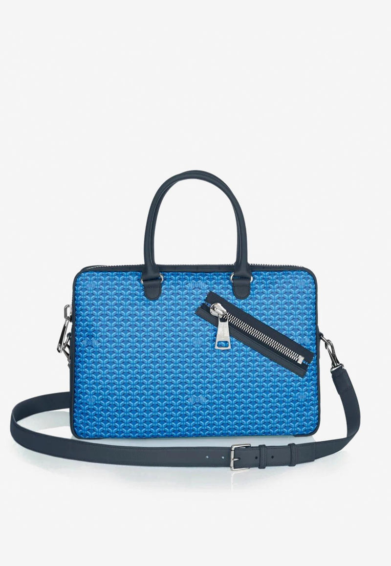 PINEL et PINEL Small Bombay Zip Coated Canvas Briefcase Bag Blue A-00646_BLUE