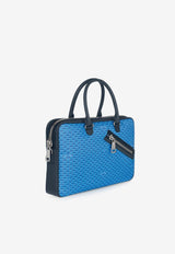 PINEL et PINEL Small Bombay Zip Coated Canvas Briefcase Bag Blue A-00646_BLUE
