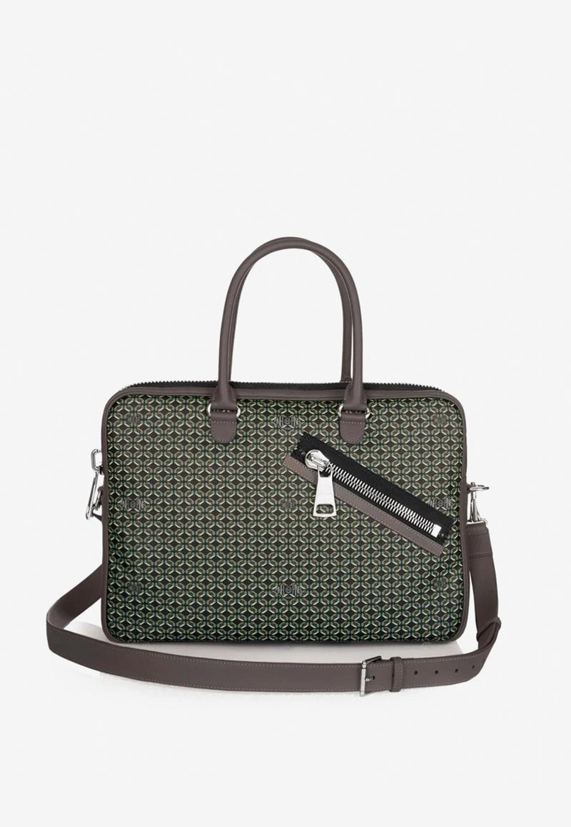 PINEL et PINEL Small Bombay Zip Coated Canvas Briefcase Bag Multicolor A-00651_BLACK