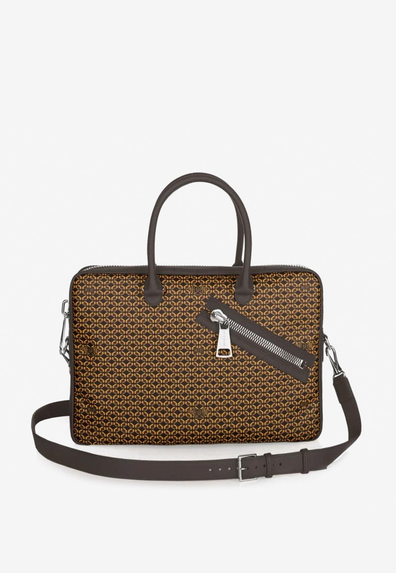 PINEL et PINEL Small Bombay Zip Coated Canvas Briefcase Bag Brown A-00652_BROWN