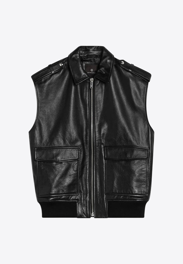 Anine Bing Sonnie Zip-Up Leather Vest Black A-01-10647LE/Q_ANINE-BLK1