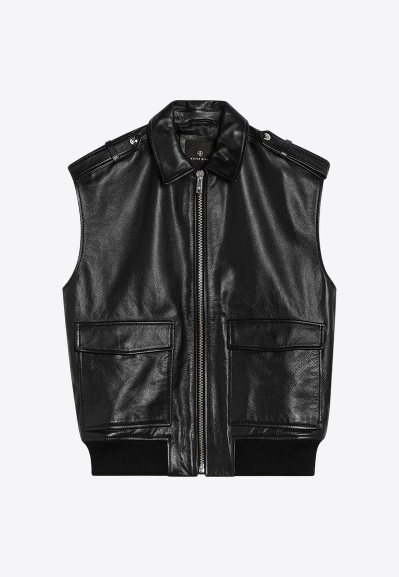 Anine Bing Sonnie Zip-Up Leather Vest Black A-01-10647LE/Q_ANINE-BLK1