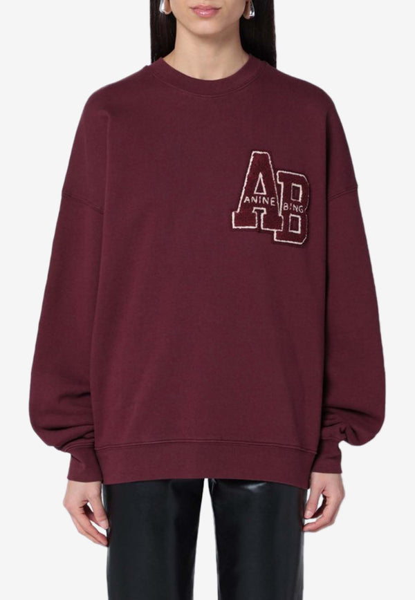 Anine Bing Miles Letterman Crewneck Sweatshirt Burgundy A-08-10523CO/Q_ANINE-RED4