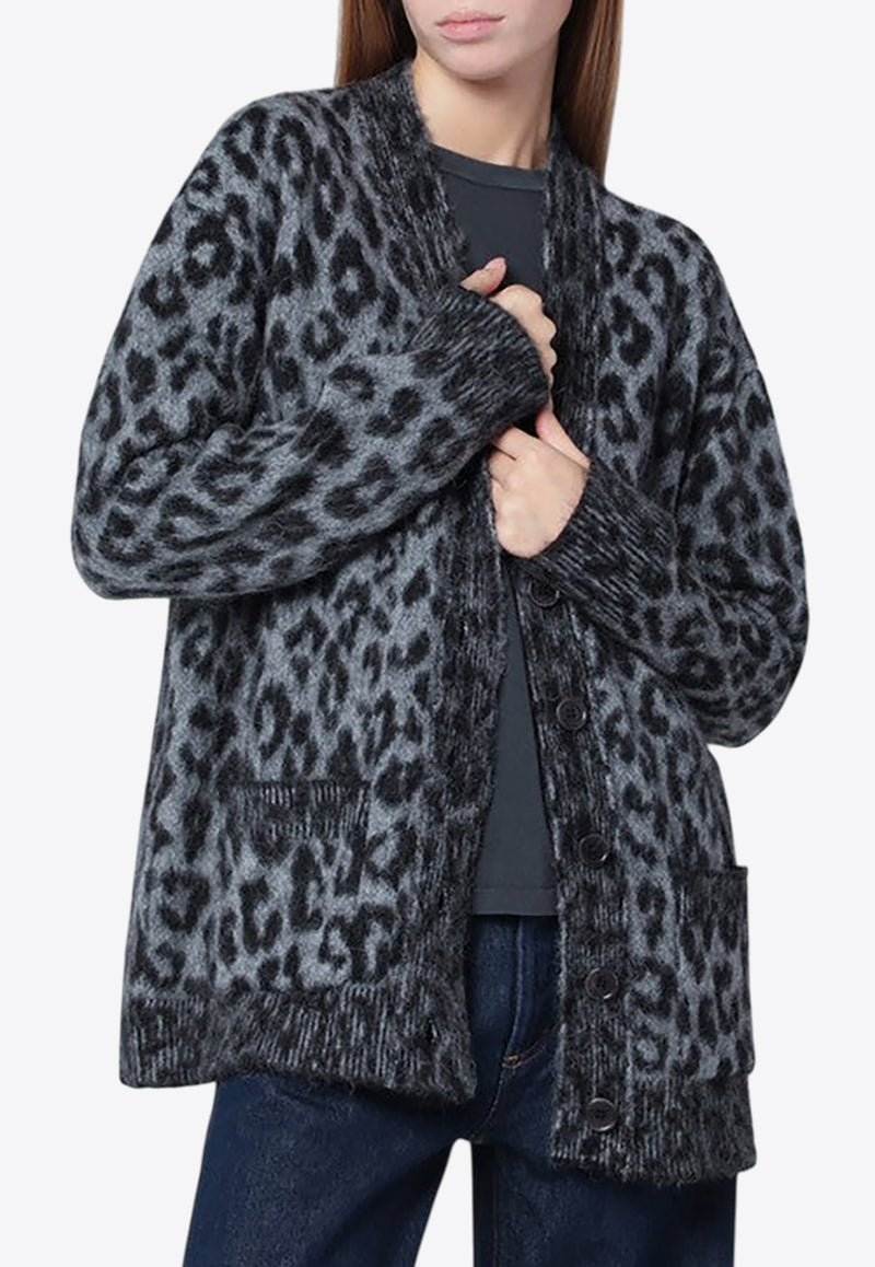 Anine Bing Banks Leopard Print Alpaca-Blend Cardigan Gray A-09-11403WO/R_ANINE-MTL98