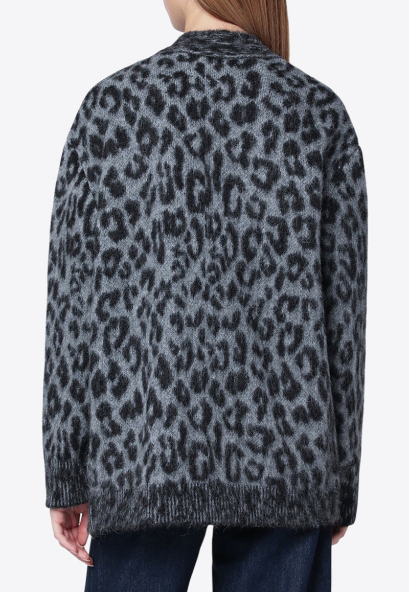 Anine Bing Banks Leopard Print Alpaca-Blend Cardigan Gray A-09-11403WO/R_ANINE-MTL98