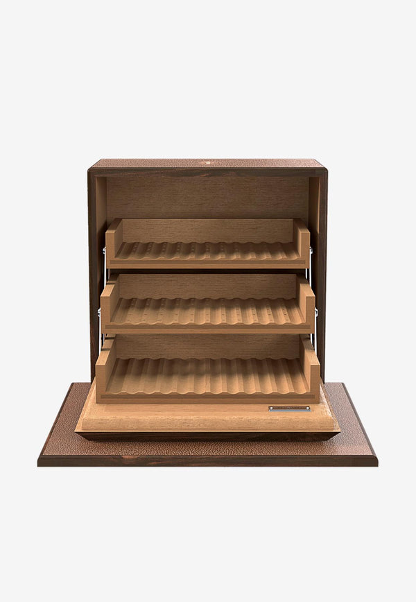 PINEL et PINEL Shagreen Three-Shelves Cigar Humidor Brown A-18-02009_BROWN