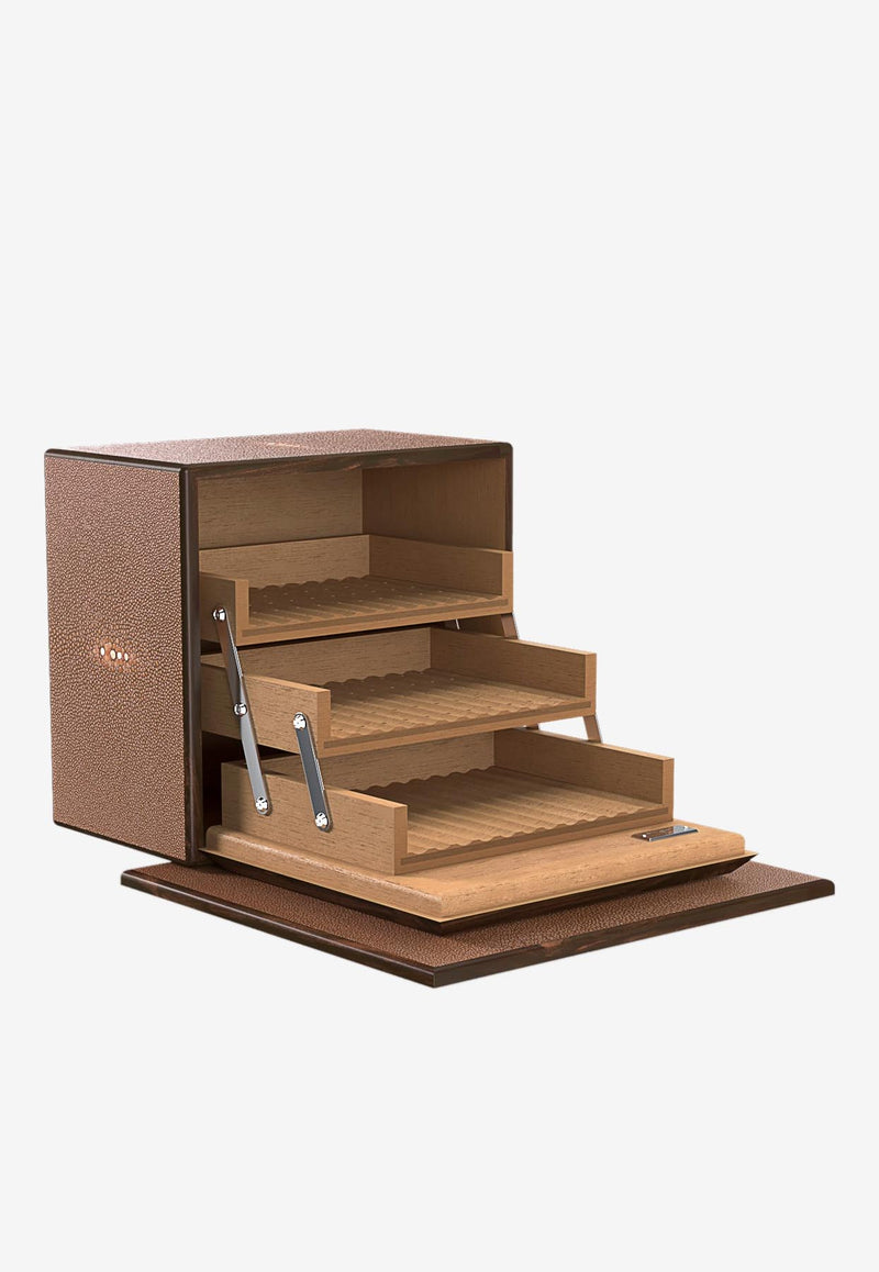 PINEL et PINEL Shagreen Three-Shelves Cigar Humidor Brown A-18-02009_BROWN