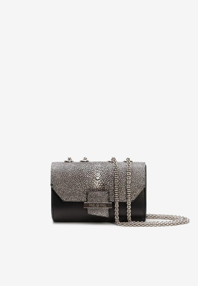 PINEL et PINEL Mini Lily Shagreen Shoulder Bag Silver A-18-03527_SILVER