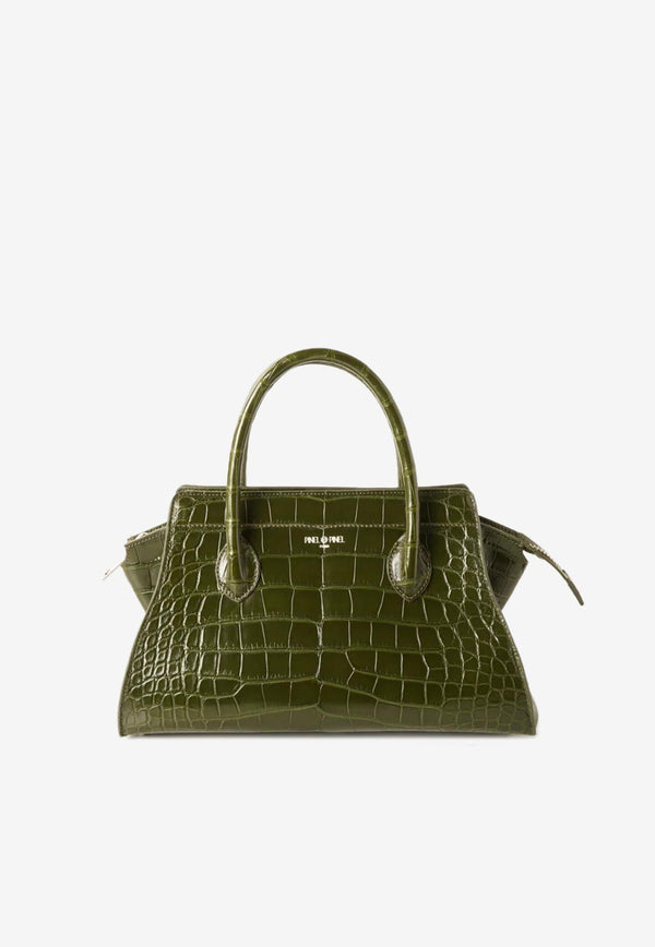 PINEL et PINEL Small Patti Croc-Embossed Leather Top Handle Bag Green A-19-04267_EMERALD