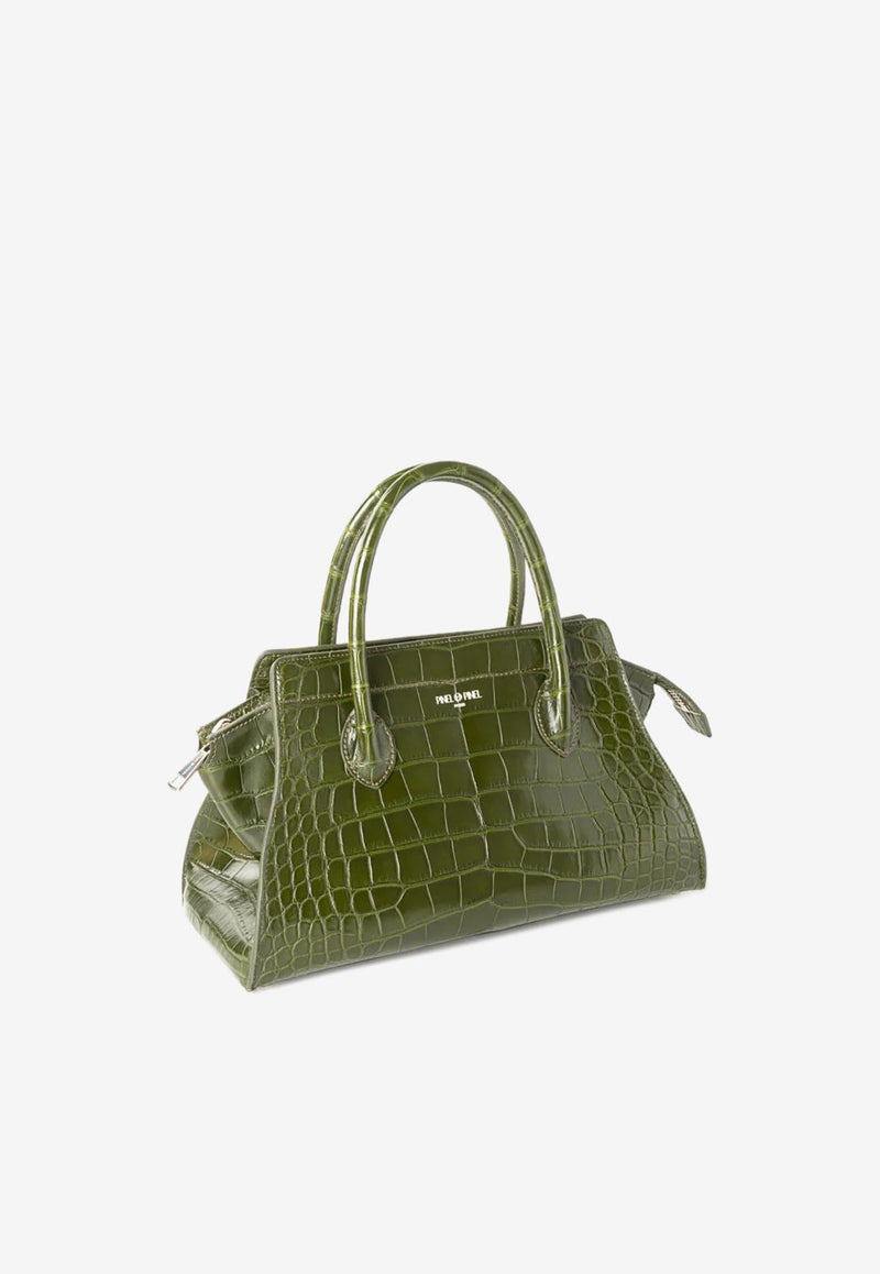 PINEL et PINEL Small Patti Croc-Embossed Leather Top Handle Bag Green A-19-04267_EMERALD