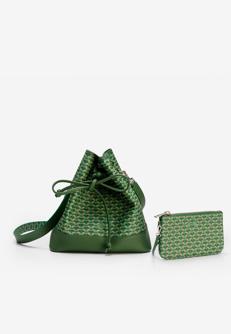 PINEL et PINEL Saxo Coated Canvas Monogram Bucket Bag Green A-20-05369_GREEN