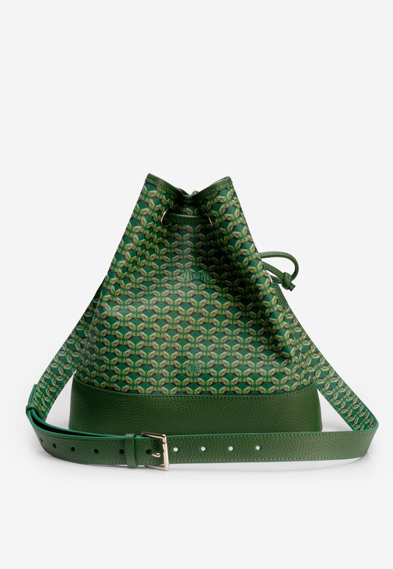 PINEL et PINEL Saxo Coated Canvas Monogram Bucket Bag Green A-20-05369_GREEN