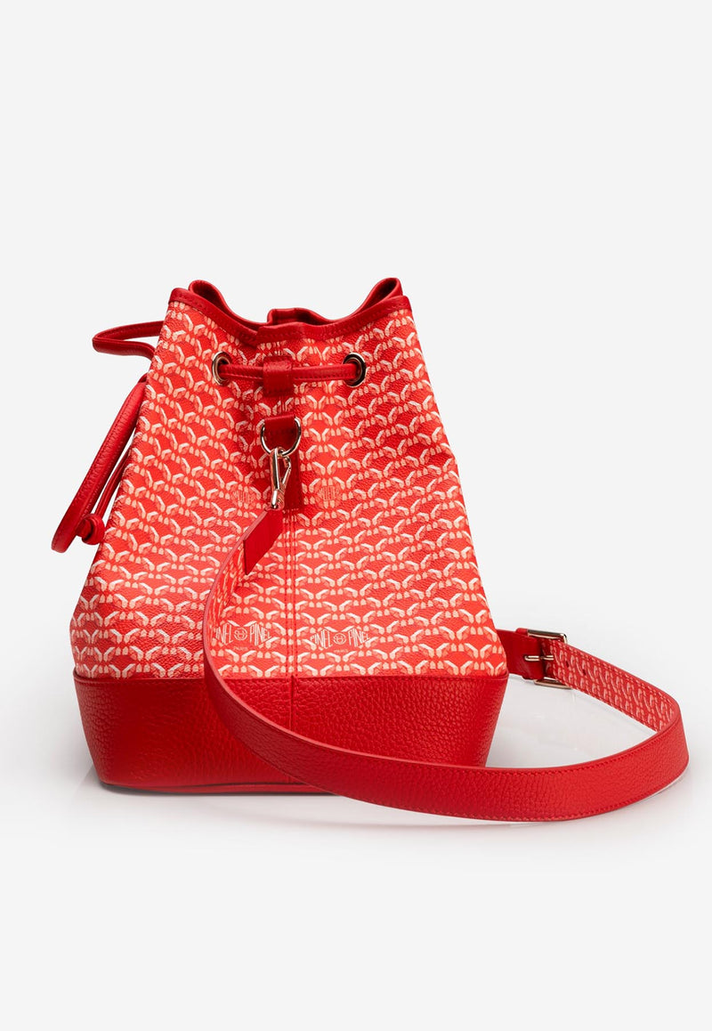 PINEL et PINEL Saxo Coated Canvas Monogram Bucket Bag Red A-20-05373_RED
