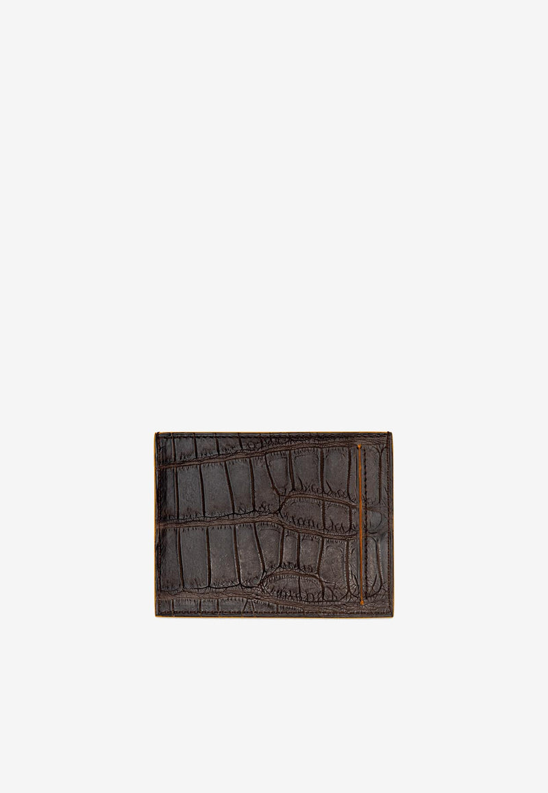 PINEL et PINEL Pierrot Croc-Embossed Leather Cardholder Brown A-21-05723_BROWN