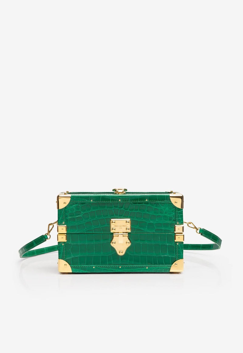 PINEL et PINEL Mini Malle Croc-Embossed Leather Crossbody Bag Emerald A-22-06620_EMERALD