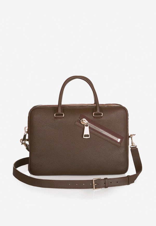 PINEL et PINEL Small Bombay Zip Taurillon Leather Briefcase Brown A-22-06647_BROWN