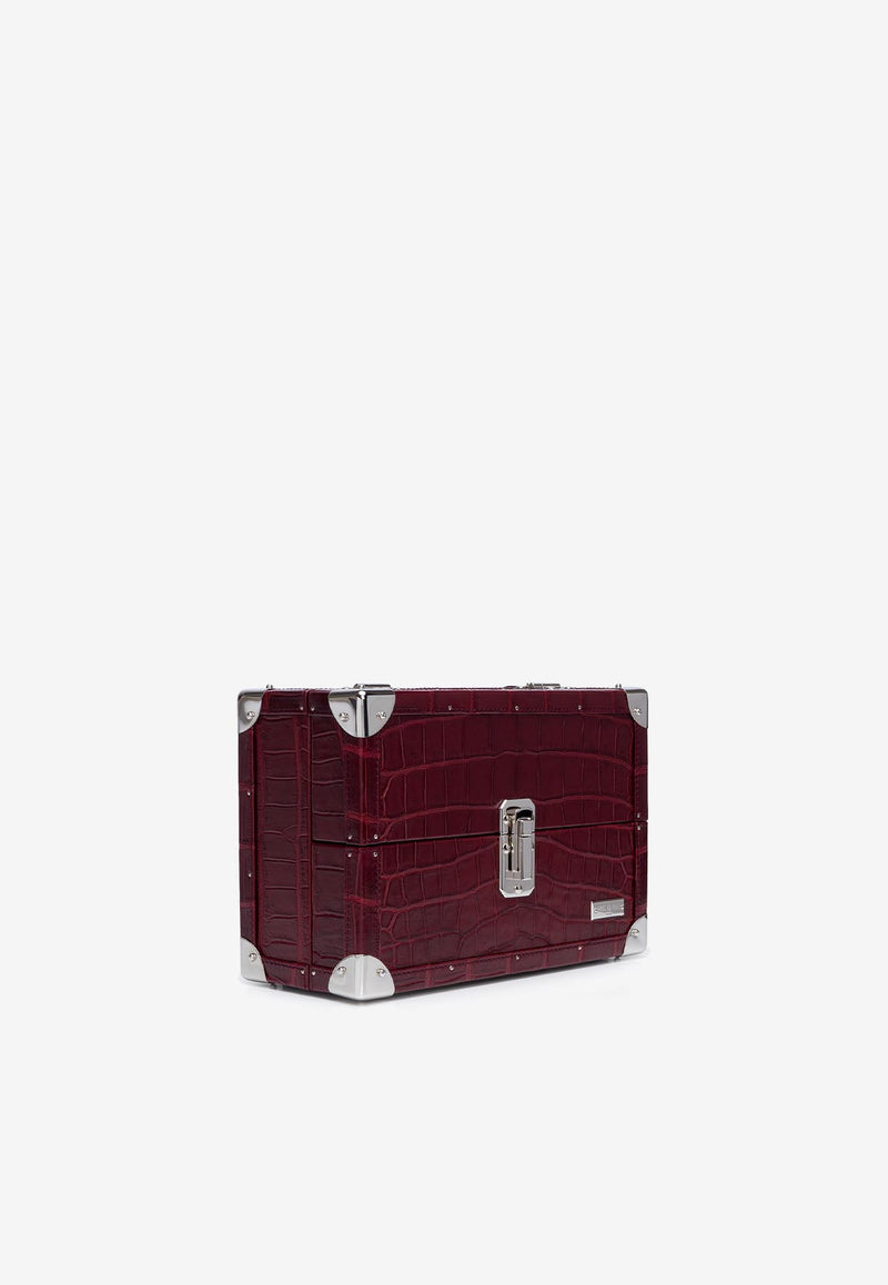 PINEL et PINEL Mini Malle Croc-Embossed Leather Cigar Humidor Burgundy A-22-06669_BURGUNDY